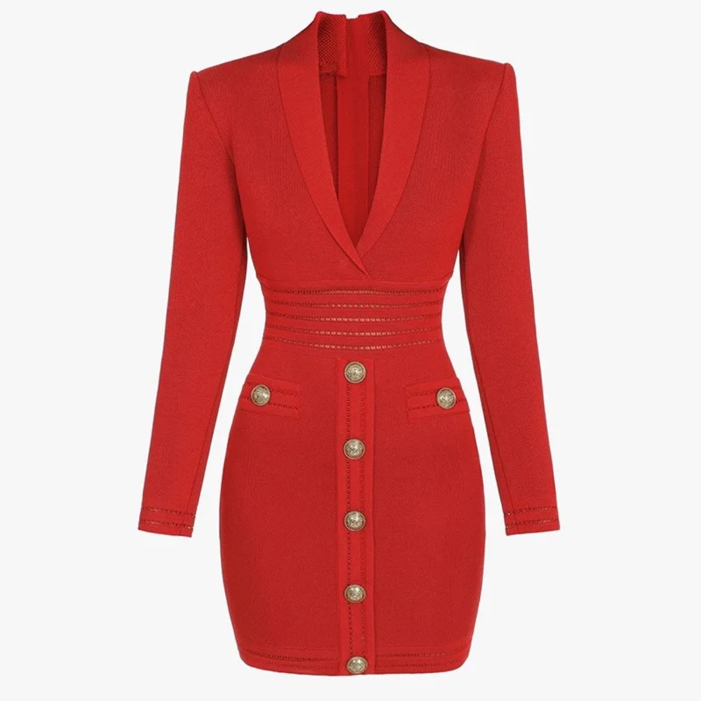 Long Sleeve knitted Red Dress